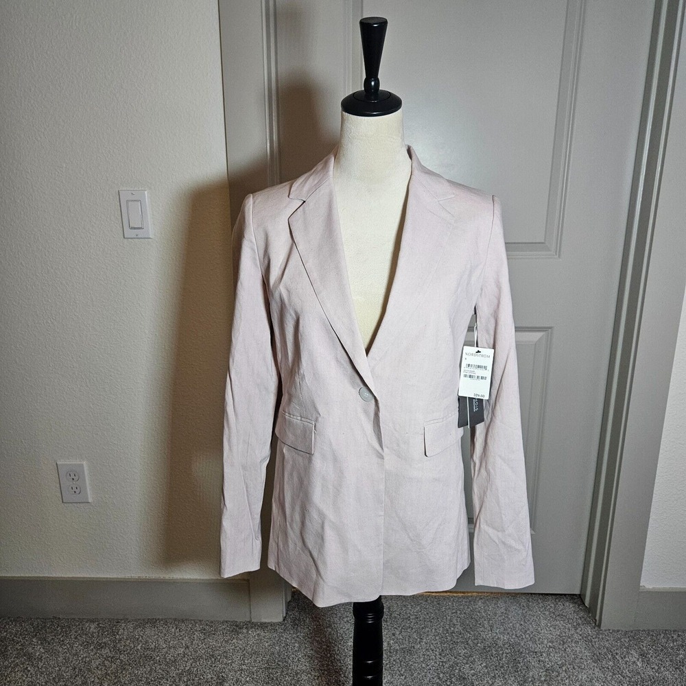 $329 NWT - Nordstrom Signature Suit Blazer Women Small Linen Blend‎ Light Pink